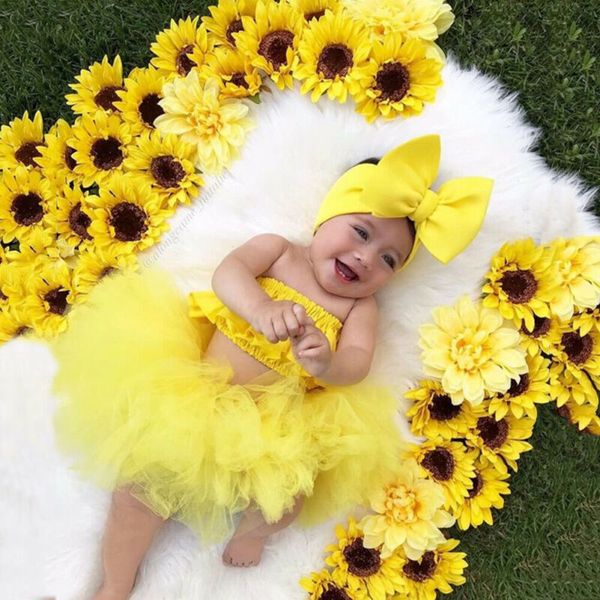 

us 3pcs newborn baby girl clothes off-shoulder vest +tulle skirt outfit set