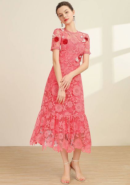 

2020 a line pink runway new women dresses fashion party casual vintage elegant chic gentlewoman lace hollow out dresses, Black;gray
