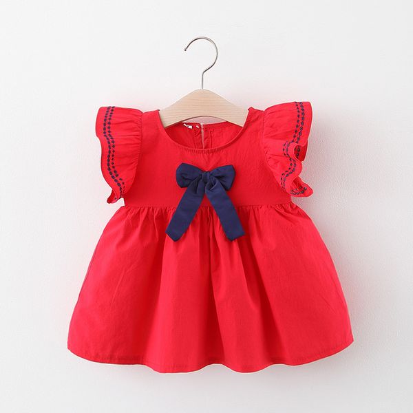 

2020 summer baby girls bow college style dress, Red;yellow