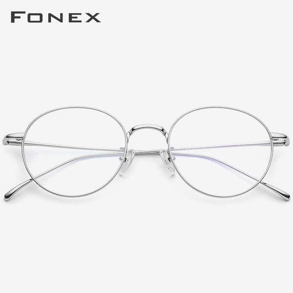 

fonex pure titanium glasses women round eyeglasses frame vintage prescription myopia optical eyewear eye glasses for men 70041, Black