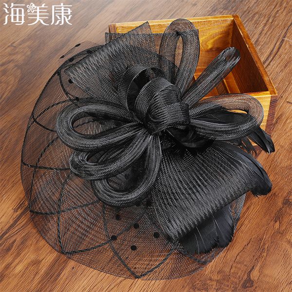 

fashion woman fascinators small hairpin flower feather hat flower feather mesh hair button hairband female hair accessories