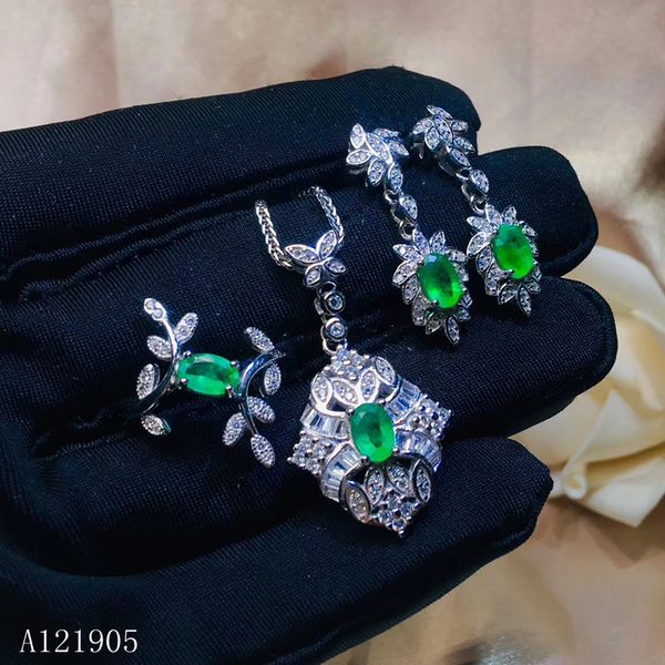 

kjjeaxcmy boutique jewelry 925 sterling silver inlaid natural emerald gemstone female necklace pendant earrings ring set support, Black