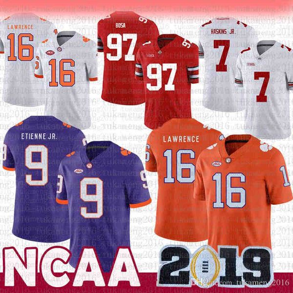 

16 trevor lawrence 9 travis etienne jr. clemson tigers ncaa tom brady jersey 97 nick bosa 7 dwayne haskins jr ohio state buckeyes xawfc, Black;red