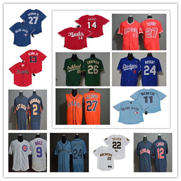 

2020 cody bellinger jersey bo bichette alex bregman francisco lindor nolan arenado acuna jr judge kershaw yelich rose guerrero trout chapman, Blue;black