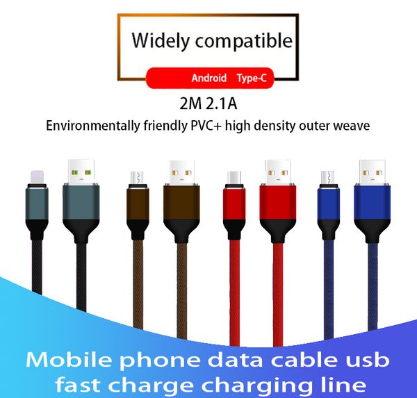 

micro/type c usb cable 2m nylon weave fast charge usb data cable for samsung s10 s9note9 xiaomi 4x tablet android mobile phone usb charging