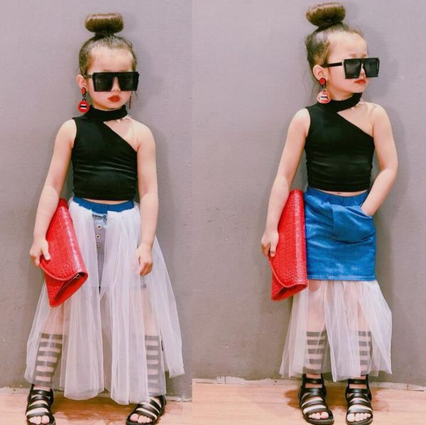 

2020 summer denim girls skirts lace kids skirt long skirts fashion kids clothes girls princess skirts kids clothes, Blue