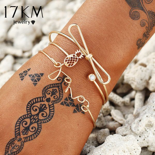 

17km bohemian love word bracelets & bangles for women gold silver color crystal cuff charm multilayer bracelet femme party gifts, Black