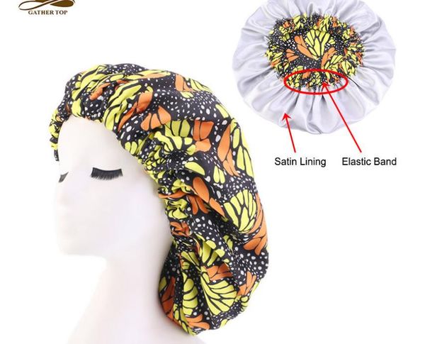 

women extra large bonnets lined satin print african pattern bonnets fabric ankara night sleep hat new turban ladies ssikr, White;black