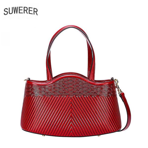 

suwerer women genuine leather bag quality cowhide embossing bag luxury handbags women bags designer bags