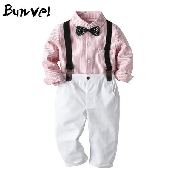 

bunvel gentleman clothing sets toddler newborn baby boys autumn striped shirts+overalls jumpsuit 2pcs outfits set baby boys ff, White
