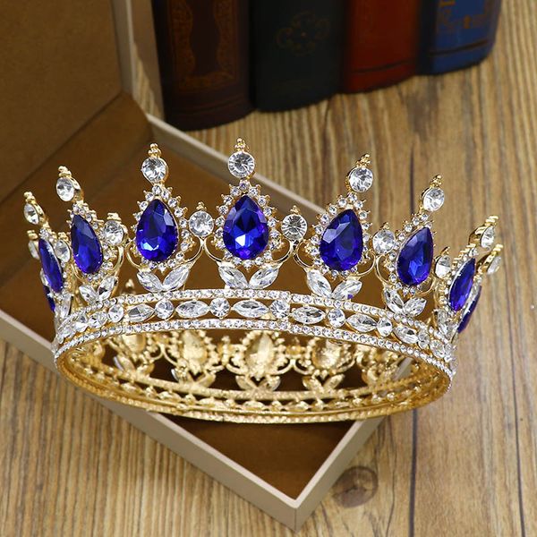 

neefuwofu gold silver wedding hair accessories baroque crystal tiaras crowns for women pearl handmade bridal round crowns hair, Golden;white