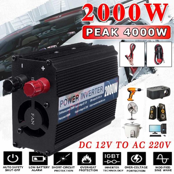 

inverter 4000w max dc 12v to ac 220v dual usb car power inverter charger converter adapter 2000w modified sine wave transformer