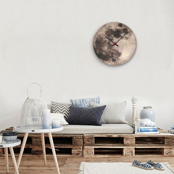 

decorative wooden wall clock moon black hole pattern mute wallclock home decor home decoration living room