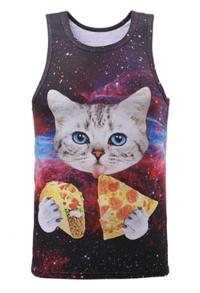

новые животные galaxy pizza cat печатных короткие топы без рукавов выдалбливают o шеи повседневная танк 3d жилет бодибилдинг фитнес спортивн, White