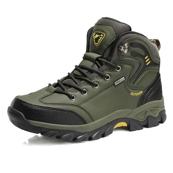 

brand men boots autumn winter mens leather fashion sneakers lace up outdoor mountain aterproof men shoes leather boots, Black