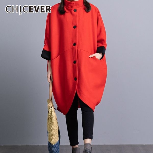 

chicever autumn winter hit colors trench coat female stand collar batwing sleeve loose oversize women's windbreaker fashion tide, Tan;black