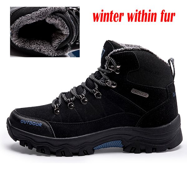 

super warm men winter boots quality suede leather men boots fur plush snow winter shoes for outdoor shoes, Black
