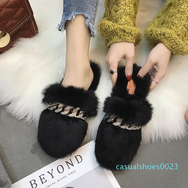

autumn and winter fur shoes 2018 new net red fur slippers women wear fashion shoes lamb cotton drag half drag c23, Black