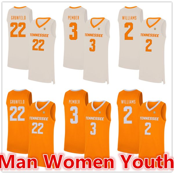 

customize ncaa tennessee volunteers basketball jerseys drew pember 3 grant williams 2 ernie grunfeld 22 jersey any name number size s-5xl, Black