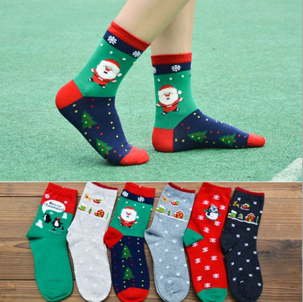 

santa's socks pattern pure cotton female socks cute cartoon personality trend middle tube christmas series socks, Black;white