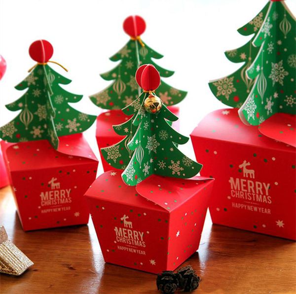 

3d christmas tree gift box with bell paper candy box diy cookie cholocate paper apple boxes merry christmas decoration packaging hh9-a2567