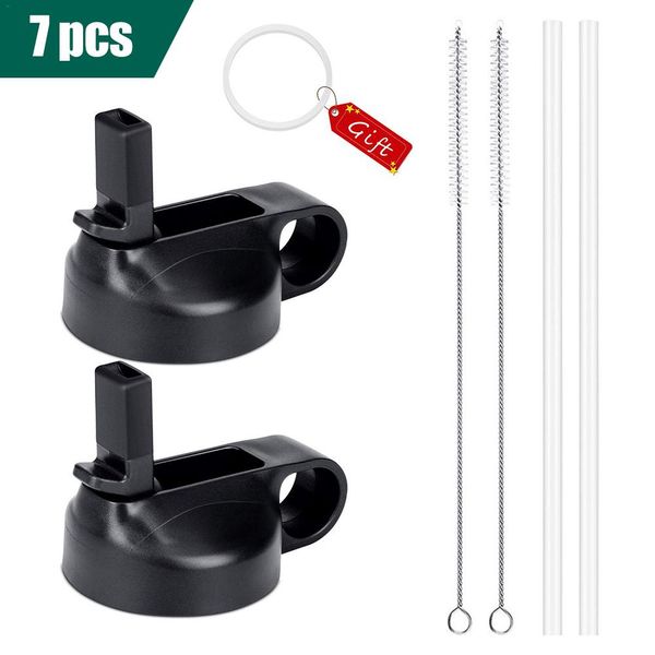 

sports bottle accessories straw vacuum bottle lid sports nozzle cover set: 2 lids+2 straws+2 cleaning brushes+1 apron