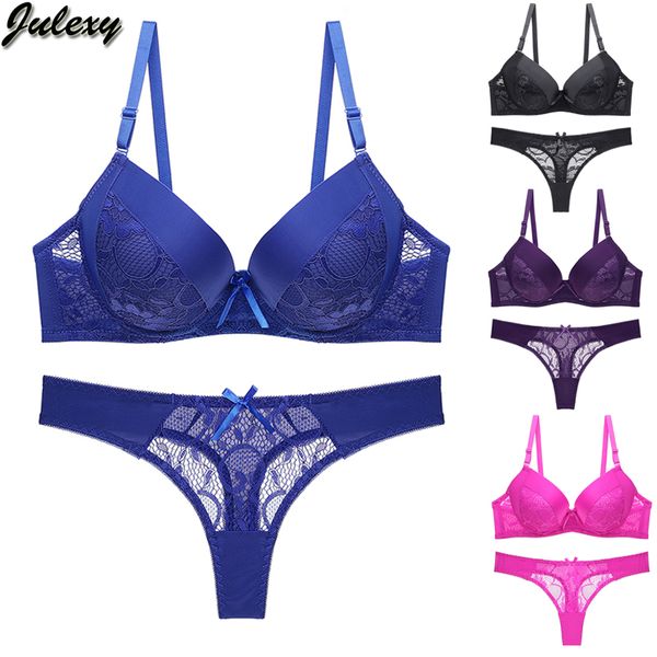 

bras sets julexy 2021 hollow out tongs women bra set b c cup intimates lace g string underwear solid and panty, Red;black