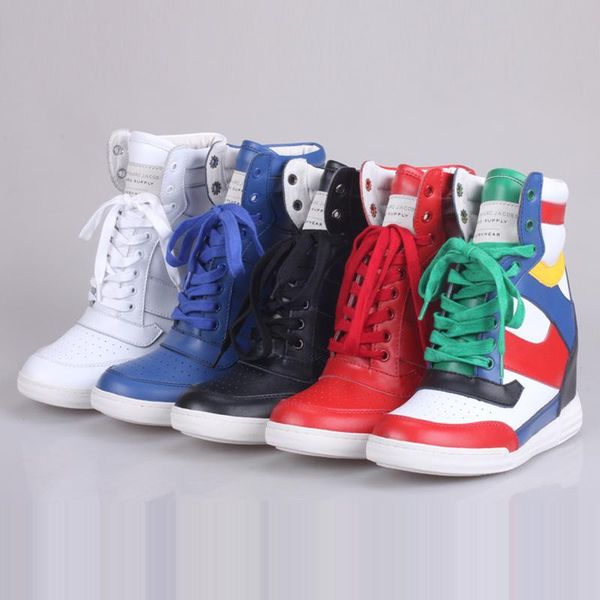 

ladies fashion brand mj high shoes lace up hidden increase wedge sneakers women ankle boots 34-40, Black