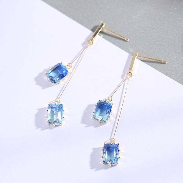 

2019 luxury drop earrings for women fashion long earring blue artificial crystal square dangle earrings xmas jewelry brincos, Golden