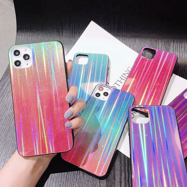 

for iphone 6 6s 7 8 plus 10 x xs xr 11 pro max glitter gradient sparkle sequins laser holographic hard tempered glass case cover