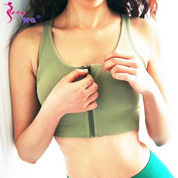 

sexywg high impact sports bra zipper yoga women seamless push up brassiere crop underwear home fitness gym shirt sportswear, White;black