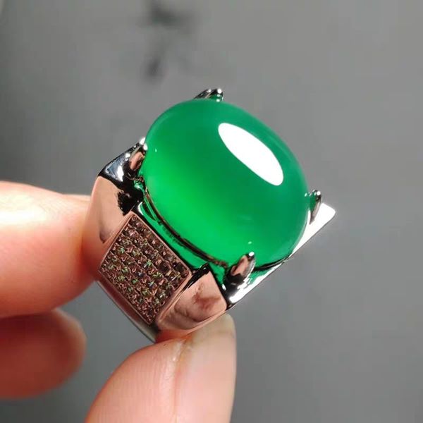 

jadery green jade silver ring 925 men ethnic chalcedony open men ring party wedding sterling silver jewelry black friday 2019, Golden;silver