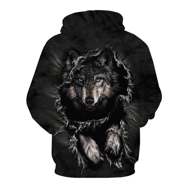 

2019 new arrival autumn casual hoodies 3d wolf printed couples hooded cloth oversize casual loose sports man, Black