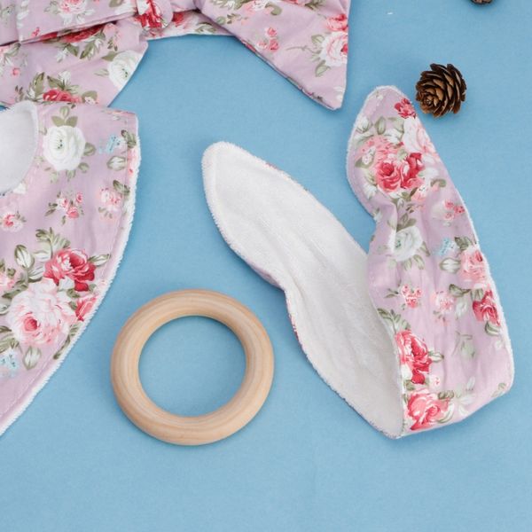 

3pcs baby rabbit ears teether cotton bibs headband infant saliva towel care set