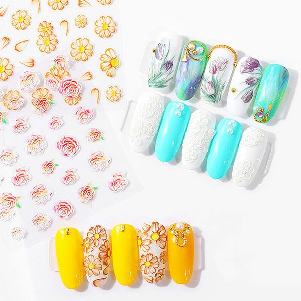 

5d acrylic engraved nail art sticker colorful white flower template decals tool diy nail decoration tools z0117, Black