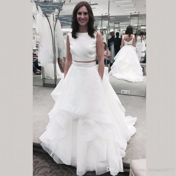 

two piece white organza wedding dresses custom made vestido de novia batau cap sleeve back zipper elegant bridal gowns