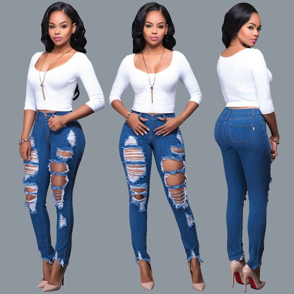 

explosion models of foreign trade supply ripped tapered womens clothing blue classic jeans sales