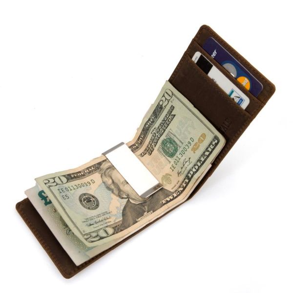 

2020 new fashion design brown genuine crazy horse leather money clip bag money holder with card slots bag ing, Black