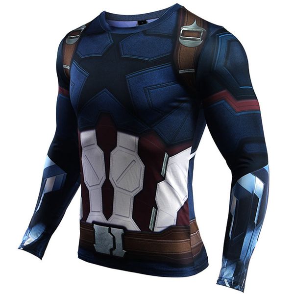 

mens compression shirt superhero capitan america iron man 3d t shirt brand clothing fitness men long sleeve t-shirt, Black;red