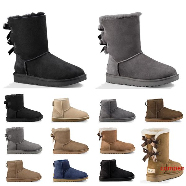 

2019 designer australia women classic snow boots ankle short bow fur boot for winter chestnut women winter shoes size 36-41 ing