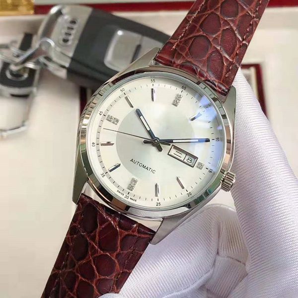 

2020 дизайнер мужских часы три иглы двойного тонких стального календаря 316 случай 40ммы полное автоматическое механическое движение кристал, Slivery;brown