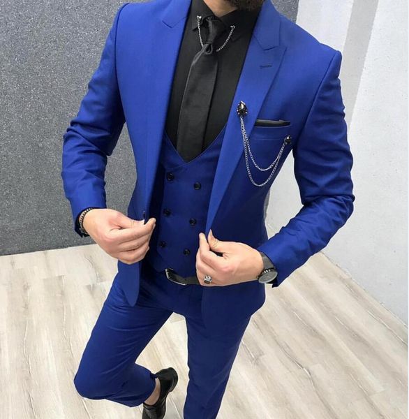 

royal blue wedding tuxedos 2020 fashion groom outfit classic fit peaked lapel prom party dinner mens suits 3 piece suit(jacket+vest+pants, Black;gray