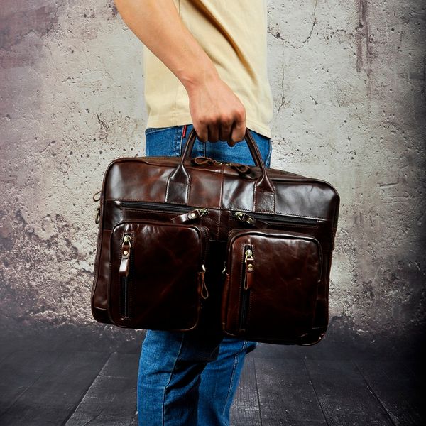 

prettyzys men oil waxy leather antique design business travel briefcase lapbag fashion attache messenger bag tote portfolio