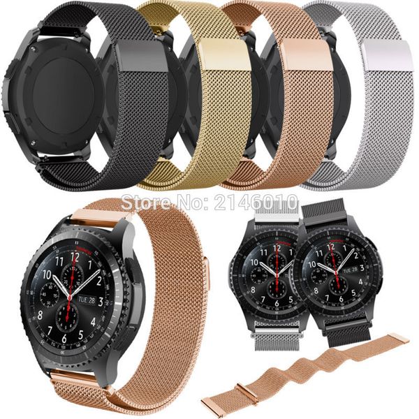 

milanese loop watch strap stainless steel replacement wrist band for gear s3 frontier classic 2nd gen 46mm smart watch, Black;brown