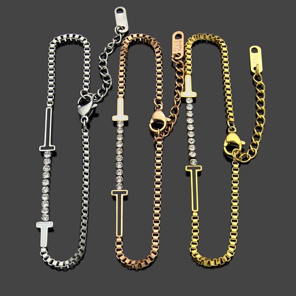 

2020 designer black and white drop oil size t letter belt diamond chain bracelet ladies double t box chain bracelet