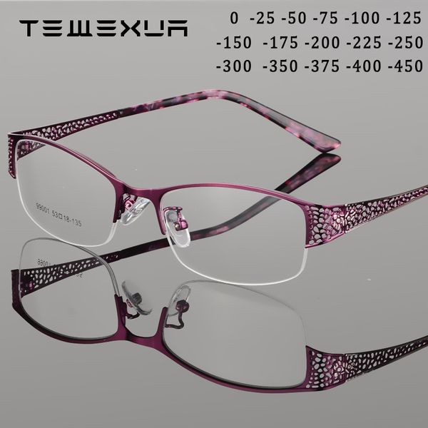 

tewexua luxury hollow design myopia glasses ladies half frame computer eyewear mirror fml -1.0 -1.5 -1.75 -2.0 -2.5 -3.0 -4.5, White;black