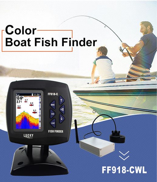 

lucky ff918-cwls sonar fish finder 980 feet 3.5"color lcd 90 degrees 125 khz 300m wireless english/russian boat fishing