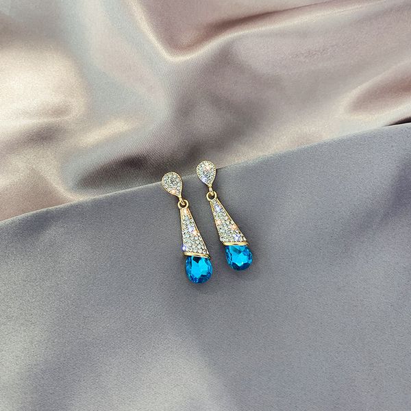 

misheng 925 silver stud earrings women's crystal with zircon long earrings temperament women's choice friends gift, Golden;silver