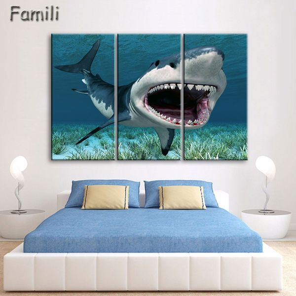 

3pcs canvas painting hd ocean shark picture modern home wall art decoration print painting for house decorate unframed