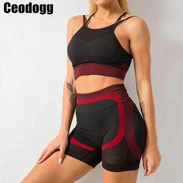 

seamless sport set women gray rid sport bra crop booty high waist shorts vital fitness short yoga workout gym sets, White;red